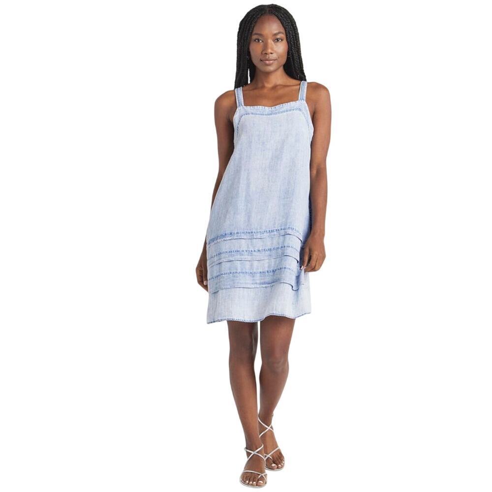 Splendid Indigo Lyocell Chambray Mini Dress L Pockets Square Neck NWT